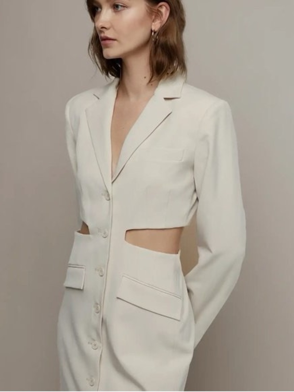 OAK + FORT Ivory Cutout Midi Dress
